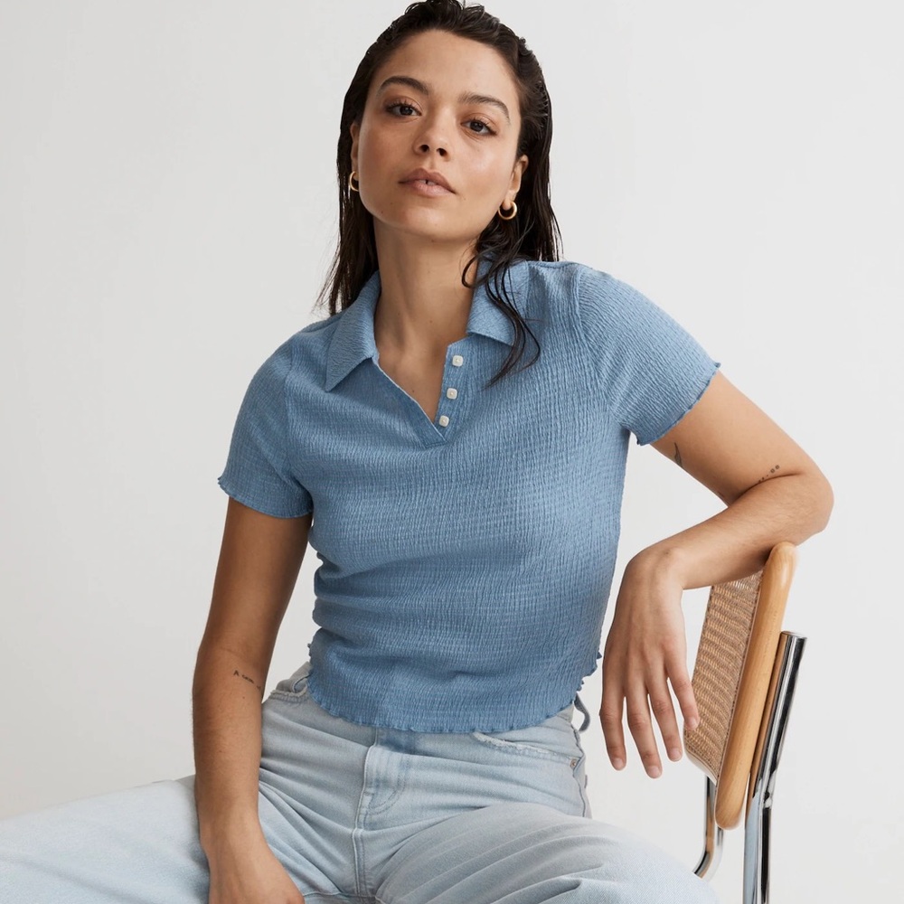 Madewell Crinkle Polo Crop Tee